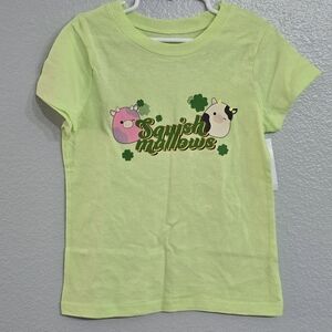 Squishmallows Light Green Kids Tee with Cute Characters. Nwt.